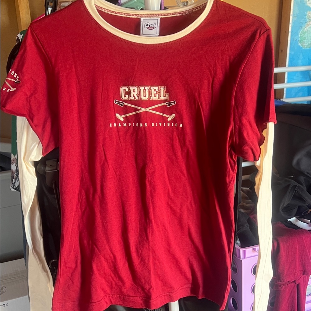 Cruel Girl Red and Cream Tee